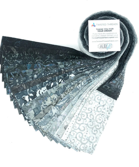 Java Batiks Stone Grey Gray Black Batik Jelly Roll 40 2.5 Inch Fabric Strips ST-MASJAB-STO