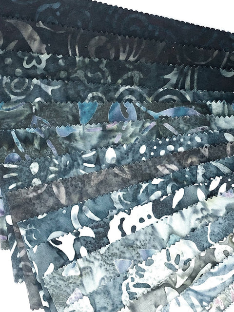 Java Batiks Stone Grey Gray Black Batik Jelly Roll 40 2.5 Inch Fabric Strips ST-MASJAB-STO