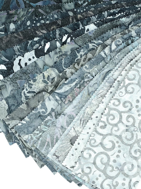 Java Batiks Stone Grey Gray Black Batik Jelly Roll 40 2.5 Inch Fabric Strips ST-MASJAB-STO