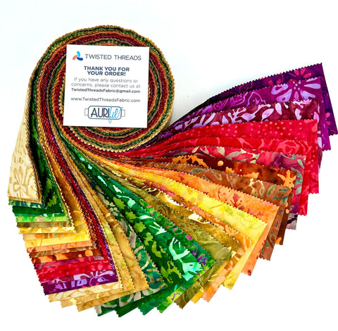 Java Batiks Autumn Purple Gold Orange Purple Batik Jelly Roll 40 2.5 Inch Fabric Strips ST-MASJAB-AUT