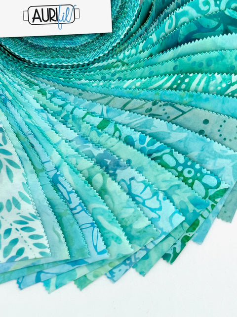 Java Batiks Soft Turquoise Blue Batik Jelly Roll 40 2.5 Inch Fabric Strips ST-MASJAB-SOT