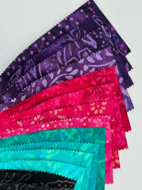Java Batiks Galaxy Black Blue Teal Magenta Pink Batik Jelly Roll 40 2.5 Inch Fabric Strips ST-MASJAB-GAL
