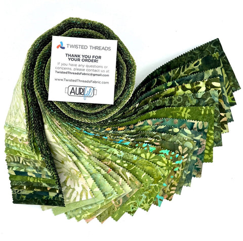 Java Batiks Olive Green Batik Jelly Roll 40 2.5 Inch Fabric Strips ST-MASJAB-OLG