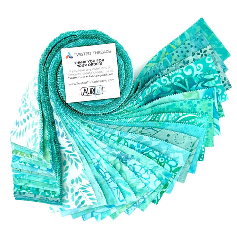 Java Batiks Soft Turquoise Blue Batik Jelly Roll 40 2.5 Inch Fabric Strips ST-MASJAB-SOT