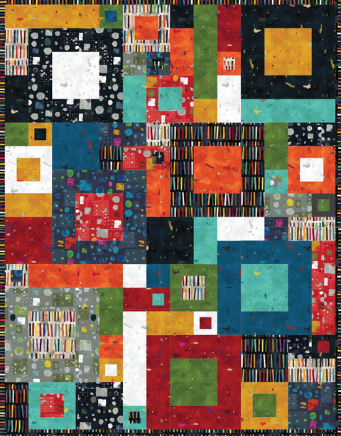 Hunter's Design Studio HDS Fourteen Squared Precut Friendly 1/4 Yard Fat Quarter Printed Modern Quilt Pattern 54 x 68