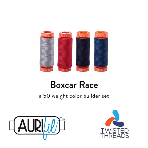 AURIFIL Boxcar Race Color Builder Red Blue Grey 50 Weight Wt 200M 220y Spool Quilt Cotton Quilting Thread Set of 4 2606 2250 2785 2783