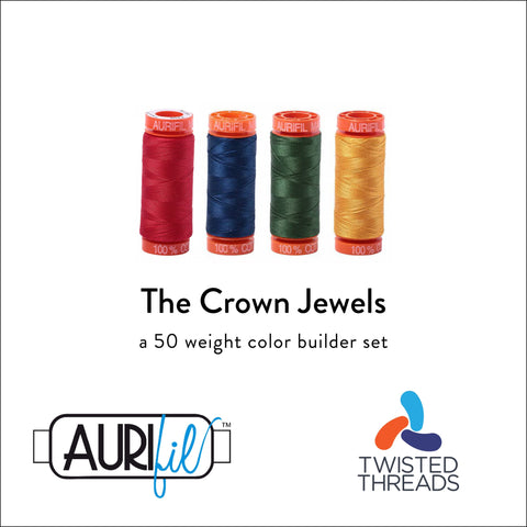 AURIFIL Crown Jewels Color Builder Green Red Gold 50 Weight Wt 200M 220y Spool Quilt Cotton Quilting Thread Set of 4 2250, 2783, 2892, 2140