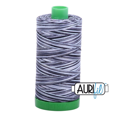 AURIFIL Variegated 4664 Stonefields MAKO 40 Weight Wt 1000m 1094y Black Gray Grey White Spool Quilt Cotton Quilting Thread