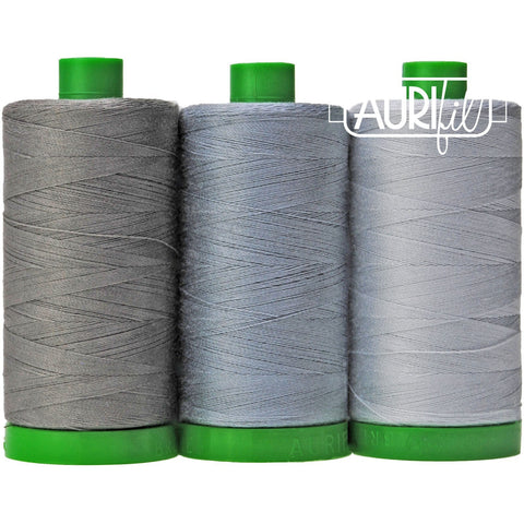Aurifil SUMATRAN ELEPHANT Color Builder Mako Cotton 40 Weight Wt Large Spool Grey Gray Dove Quilting Thread Set of 3 2600 2610 5004