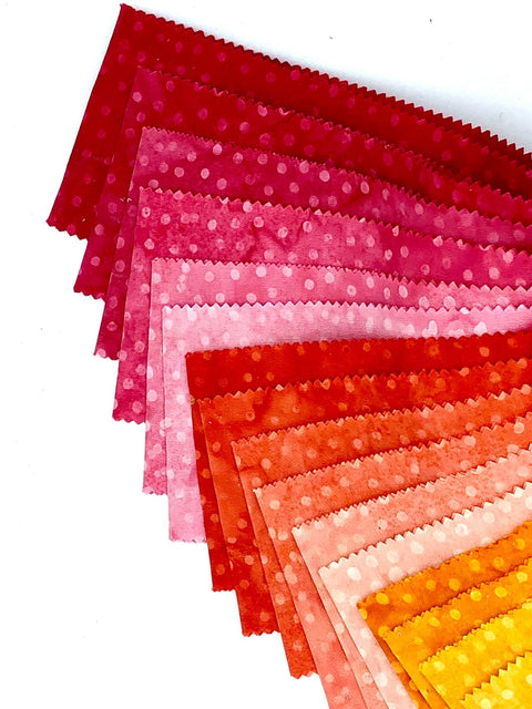 Java Batiks Rainbow Polka Dots Green Blue Yellow Orange Pink Batik Layer Cake 10 x 10 Inch Fabric Squares SQ-MASJAB-RAD
