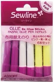 Sewline Glue Pen Refill Blue Pink Yellow Best Seller EPP English Paper Piecing Baste Water Soluble Archival Fabric Glue 6 Pack FAB50062