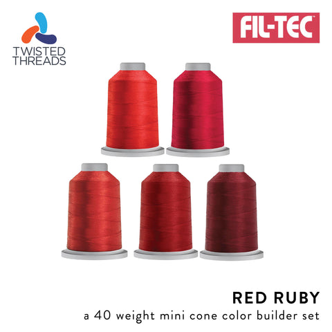 Red Ruby GLIDE Fil-Tec 5 Mini Cones Red Trilobal Polyester 40 Weight Wt 1100 Yards Sewing Quilting Embroidery Thread