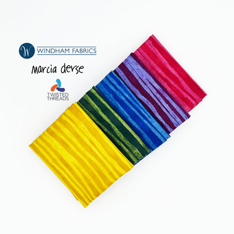 Windham Line to Rainbow Street 5 Fat Quarter Set Marcia Derse Modern Abstract Art Lines Blue Green Pink Yellow Purple Fabric FQs