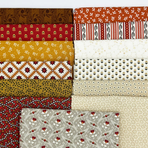 Civil War Reproduction Fat Quarters Various Makers Orange Yellow Beige Cream Fabric 13 FQ Fat Quarter Bundle