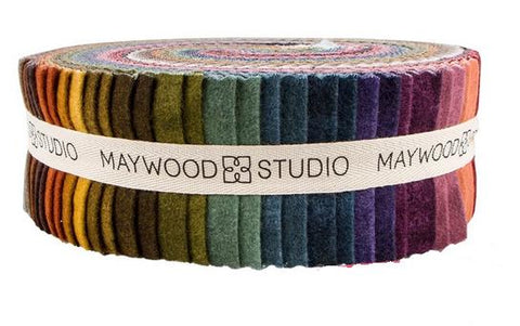 Maywood Color Wash Woolies Flannel Rainbow Mauve Red Blue Green Yellow Brown Cotton Flannel 40 2.5 inch Strips Fabric Jelly Roll