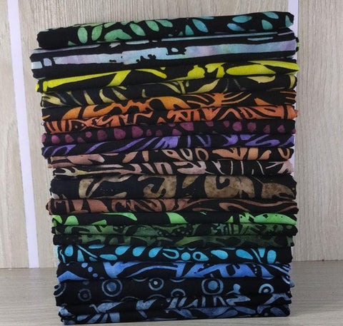 Java Batiks Midnight Black Rainbow Dark Black with Color Batik Fat Quarters 20 Fqs Fabric 18 x 22 FQ-MASJAB-MID