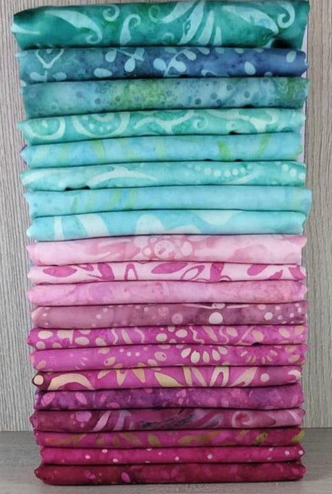 Java Batiks Turquoise Pink Light to Dark Turquoise Pink Batik Fat Quarters 20 Fqs Fabric 18 x 22 FQ-MASJAB-POS