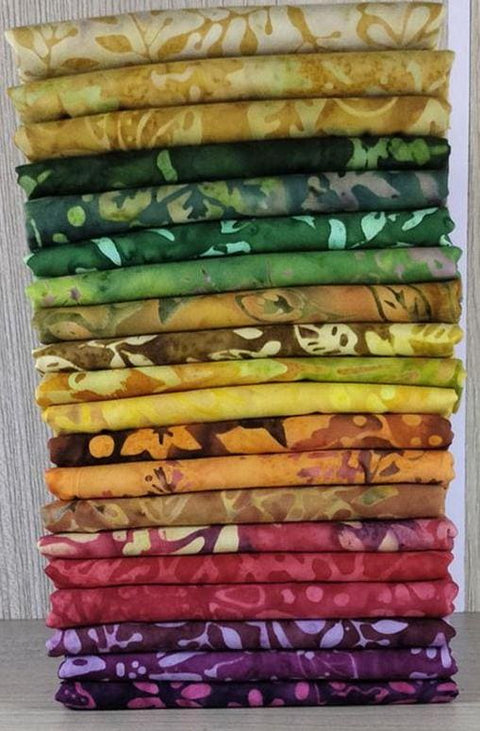Java Batiks Autumn Gold Purple Red Green Batik Fat Quarters 20 Fqs Fabric 18 x 22 FQ-MASJAB-AUT