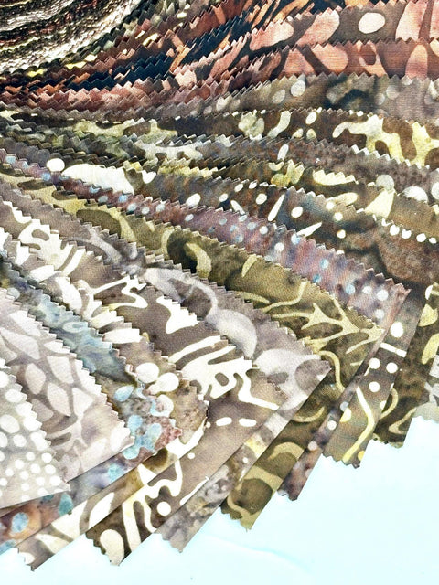 Java Batiks Coffee Brown Tan Batik Jelly Roll 40 2.5 Inch Fabric Strips ST-MASJAB-COF
