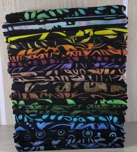 Java Batiks Midnight Black Rainbow Dark Black with Color Batik Fat Quarters 20 Fqs Fabric 18 x 22 FQ-MASJAB-MID