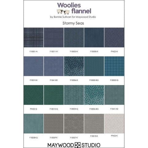 Stormy Seas Maywood Woolies Flannel Teal Grey Gray Blue Cotton Flannel 40 2.5 inch Strips Flannel Fabric Jelly Roll
