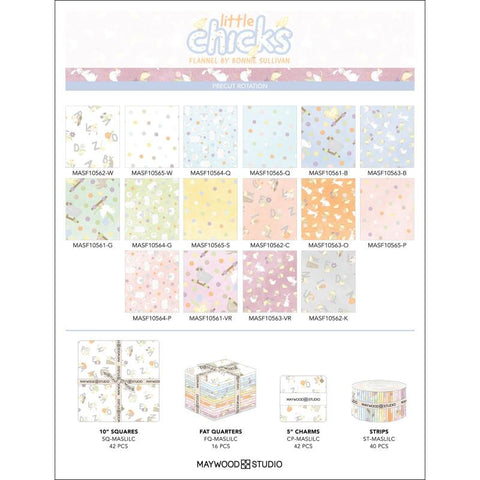Little Chicks Layer Cake Soft Pastel Palette Maywood Woolies Flannel Teal Green Yellow Peach Teal Cotton Flannel 10 inch Fabric LC