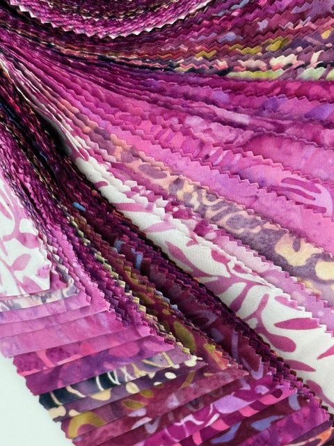 Java Batiks Wine Purple to Magenta Pink Batik Jelly Roll 40 2.5 Inch Fabric Strips ST-MASJAB-WIP2