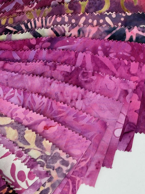 Java Batiks Wine Purple to Magenta Pink Batik Jelly Roll 40 2.5 Inch Fabric Strips ST-MASJAB-WIP2