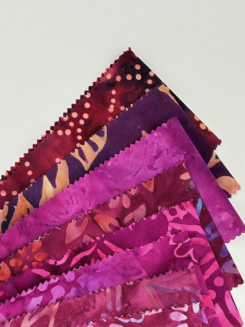 Java Batiks Wine Purple to Magenta Pink Batik Jelly Roll 40 2.5 Inch Fabric Strips ST-MASJAB-WIP2