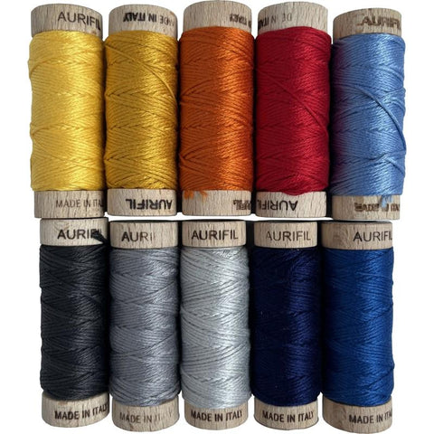 Aurifil Aurifloss Hand Stitching with It Takes a Village by Jennifer Long 6 strand Floss Spool Cotton Embroidery Thread Set of 10 JL30TV10