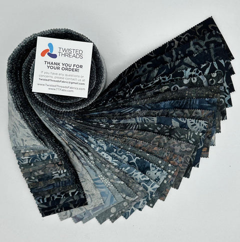 Java Batiks Stone Grey Gray Black Batik Jelly Roll 40 2.5 Inch Fabric Strips ST-MASJAB-STO2