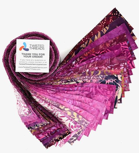 Java Batiks Wine Purple to Magenta Pink Batik Jelly Roll 40 2.5 Inch Fabric Strips ST-MASJAB-WIP2