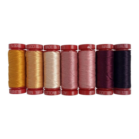 Aurifil Anemone Collection by Allie McCathren 12 Weight Wt Cotton Quilting Thread Set of 7 Gold Pink Burgundy AM12AC7