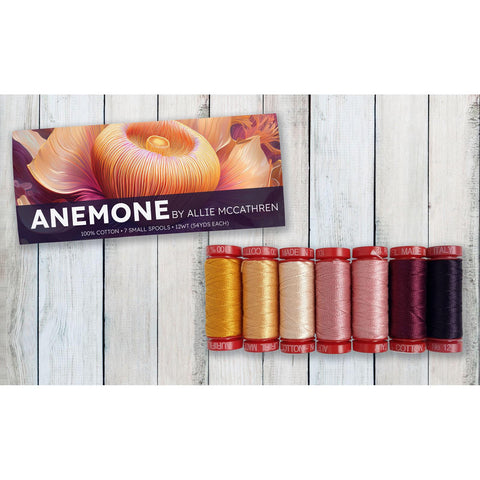 Aurifil Anemone Collection by Allie McCathren 12 Weight Wt Cotton Quilting Thread Set of 7 Gold Pink Burgundy AM12AC7