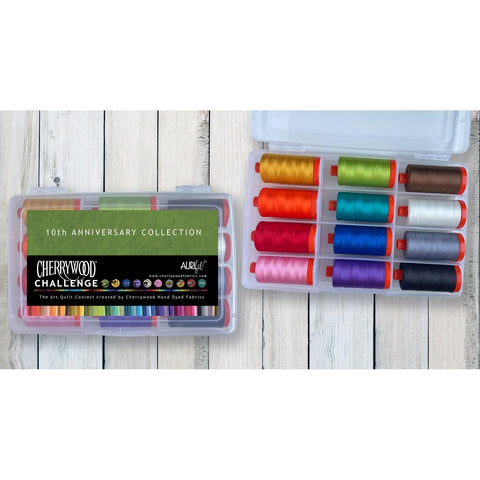 Aurifil Cherrywood Challenge - 10th Anniversary Collection Cotton 50 Weight Large Spool Rainbow Quilting Thread Set of CA50AC12
