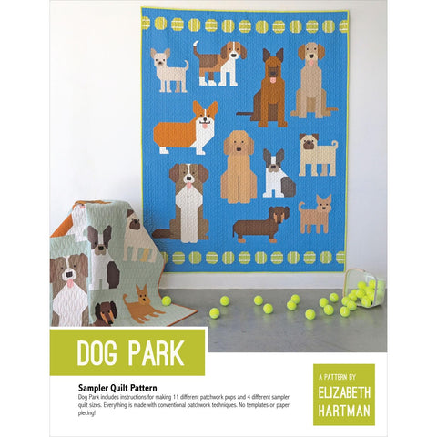 DOG PARK Elizabeth Hartman Fat Quarter Pre Cut Friendly Quilt Pattern 4 Sizes in 1 Baby Large Medium Small
