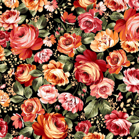 Harvest Rose Flannel Floral Autumn Rose Jelly Roll 2.5 Inch Strips Maywood Woolies Flannel Pink Orange Black Red Cotton Flannel Fabric