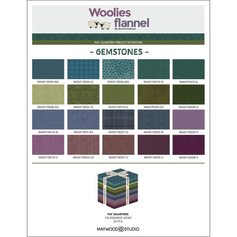 Flannel GEMSTONES 20 Fat Quarters Purple Green Blue Teal Maywood Woolies Flannel Cotton Flannel Fabric FQ