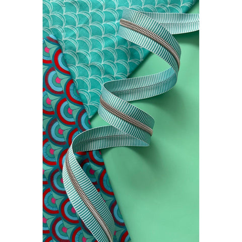 Sassafras Lane Designs TEAL Stripe Silver Teeth 3 Yards of Amazing Fashion Zippers Great for Bags