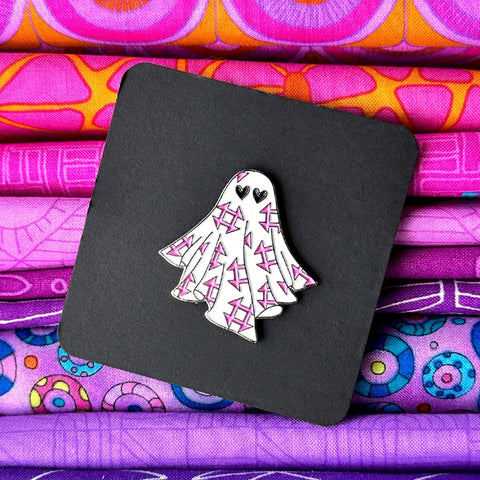 Pink Ghost Quilt Enamel Pin