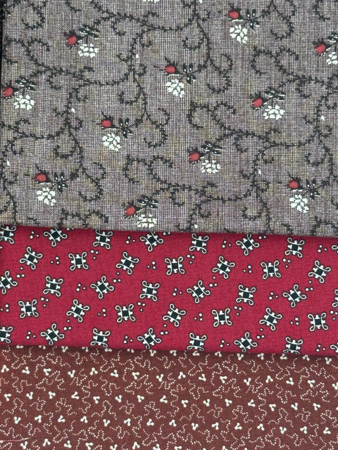 OOP Civil War Reproduction Fat Quarters Marcus Cotton Club Paula Barnes Brown Red Fabric 6 FQ Fat Quarter Bundle Out of Print D21