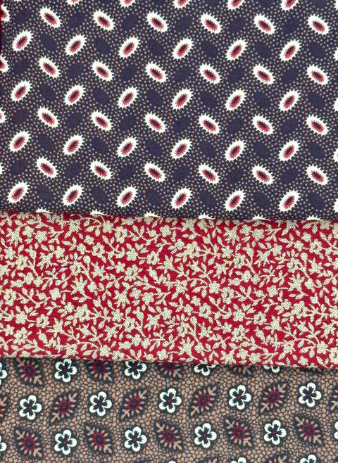 OOP Civil War Reproduction Fat Quarters Marcus Cotton Club Paula Barnes Brown Red Fabric 6 FQ Fat Quarter Bundle Out of Print D23