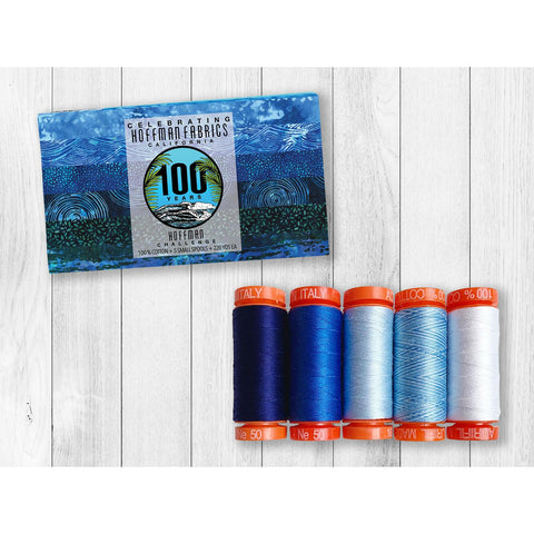 Aurifil 100 Year Collection Hoffman Challenge 50 Weight Wt Blue White Basics Cotton Quilting Thread Set of 5 HF50BB5
