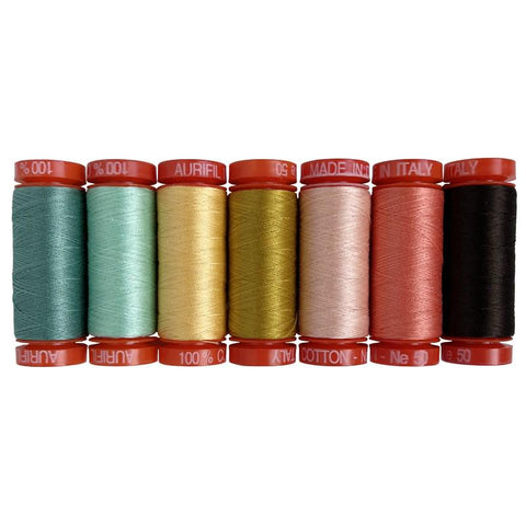 Aurifil Sunsetridge Collection by Minki Kim 50 Weight Wt Cotton Quilting Thread Set of 7 Green Gold Coral MK50SC7