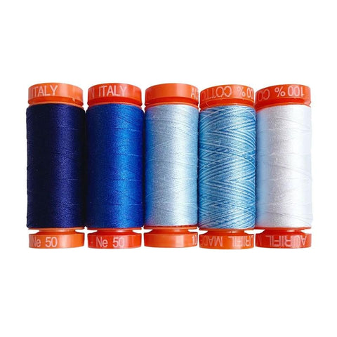 Aurifil 100 Year Collection Hoffman Challenge 50 Weight Wt Blue White Basics Cotton Quilting Thread Set of 5 HF50BB5