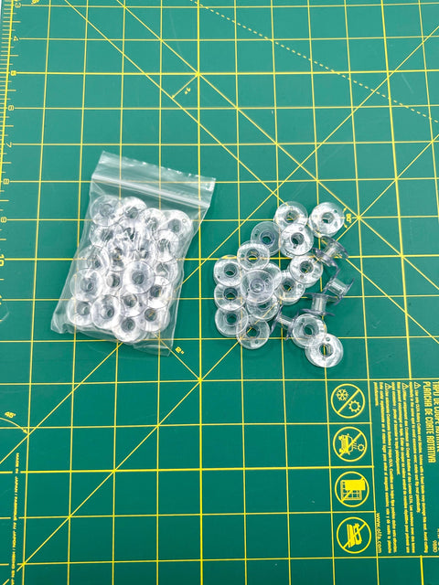 TTF Notions Class 15 Clear Plastic Bobbins Babylock Brother Janome Singer Bobbin Set of 20