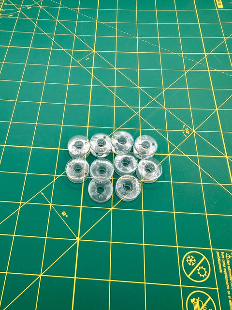 TTF Notions Class 15 Clear Plastic Bobbins Babylock Brother Janome Singer Bobbin Set of 10