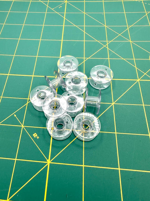 TTF Notions Class 15 Clear Plastic Bobbins Babylock Brother Janome Singer Bobbin Set of 10