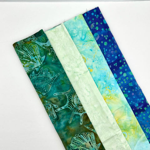 Assorted Batik 4 Half Yards Stash Builder Blue Green Shell Polka Dot Marbled Batik Cotton Batik Fabric 2 Total Yards A56