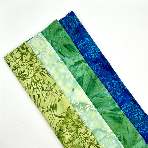 Assorted Batik 4 Half Yards Stash Builder Green Blue Marbled Batik Cotton Batik Fabric 2 Total Yards A59